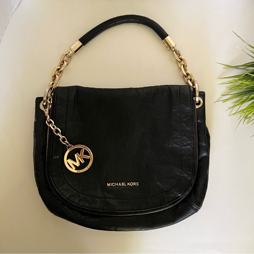 Michael Kors Bedford Flap Black 
Soft Leather Shoulder Bag Purse
